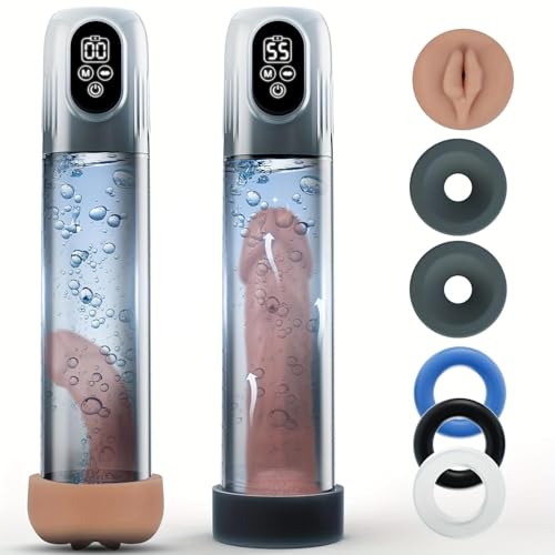Penispumpe Sex Spielzeug für die Männer Penisvergrößerung Elektrische Penis Pumpe Masturbieren für Männer mit 5 Saugstufen 6 Trainingsmodi Penies Pump Vakuumpumpe für den Masturbator mit Penisring