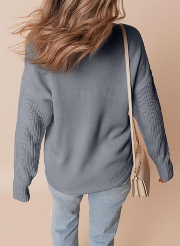 Dokotoo Womens Sweaters Casual Ribbed Crewneck Long Sleeve Solid Cable Knit Loose Fit Pullover Sweater Tops2