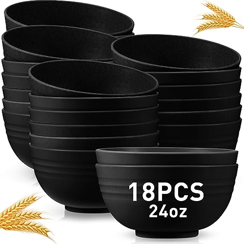 La Mejor Selección de Plato hondo que puedes comprar esta semana. 46 Geosar - 18 cuencos irrompibles de 24 onzas, aptos para microondas y lavaplatos, de fibra de trigo, tazón ligero para sopa, cocina, servir ensaladas, avena (negro)