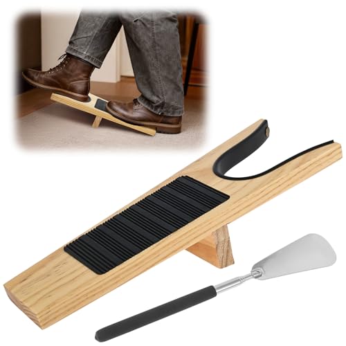 Goshoppers 1 Set Stiefelknecht Holz und Teleskop Schuhlöffel Lang Kunststoff Langer Schuhanzieher Rutschschutz Stiefelknecht für Lederstiefel Gummistiefel