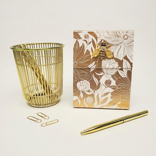 Image of Punch Studio Flip-Top Notepad For Daily Notes or Notes on-the-go, with Magnetic Closure, Brooch Embellishment, Gold-Foil Accents & 75 Illustrated Sheets, 5 inch x 3.75 inch - White Dahlias (50440)