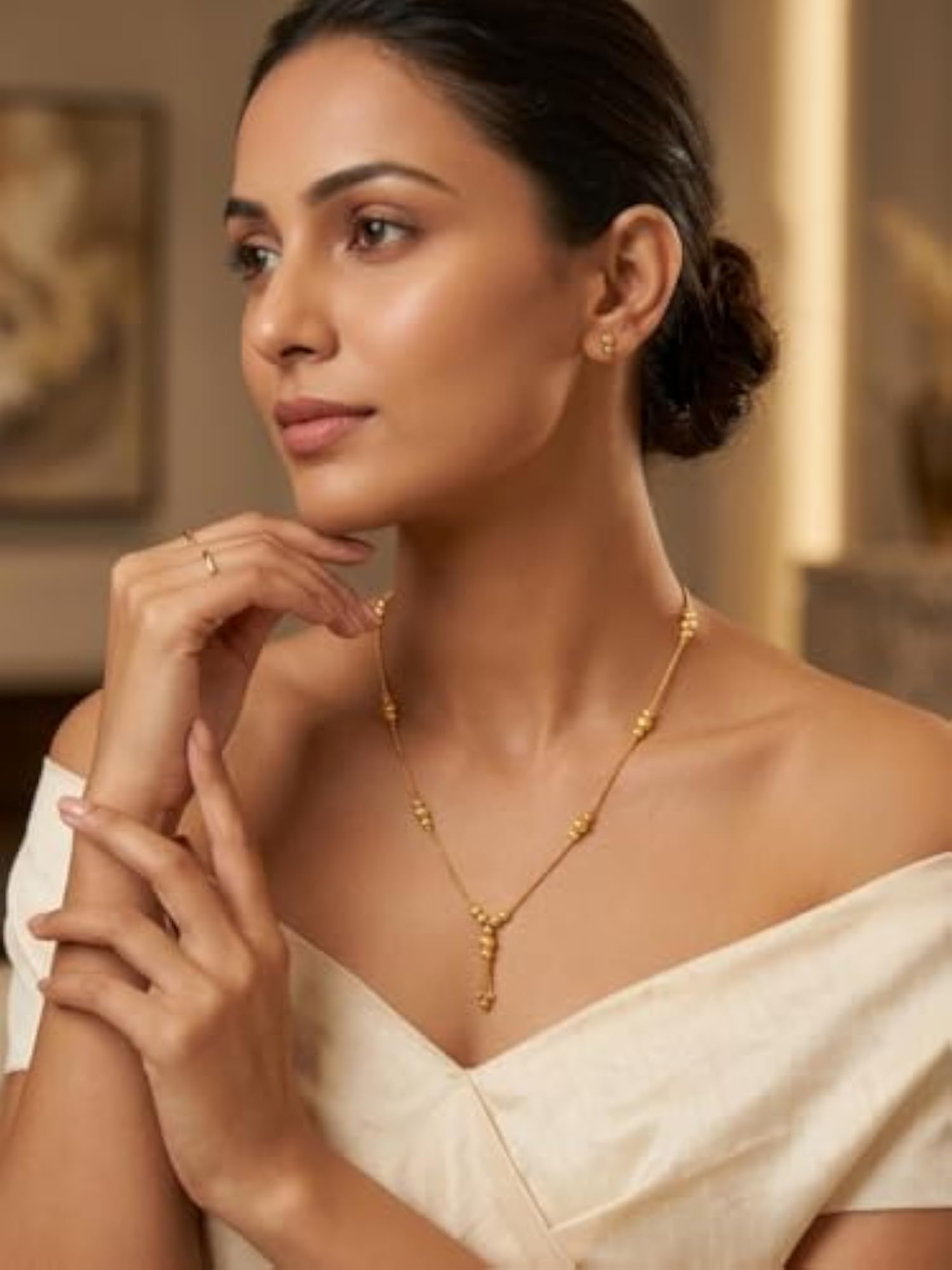 Gold Plated Tassel Chain Necklace for Women, Elegant Design