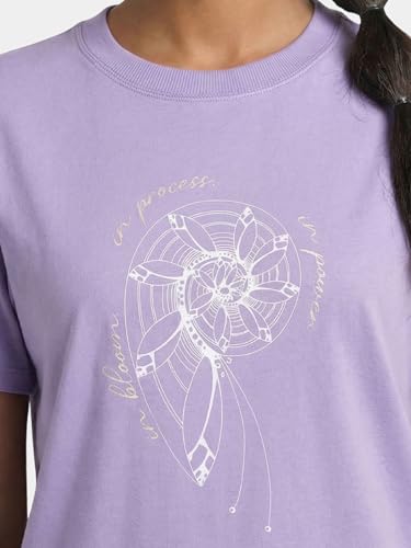 Image of Enamor Athleisure Relaxed Fit Short Sleeve Round Neck Antimicrobial Finish Breathable Stretch Cotton Activewear Sports Tshirt for Women - A301