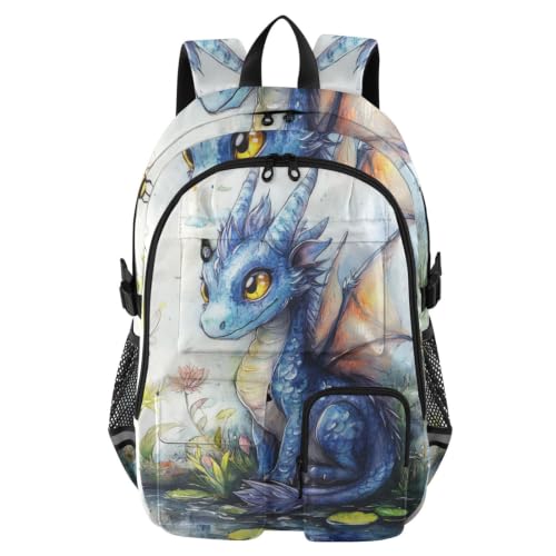 Mochila de dragón azul de 17.5 pulgadas para laptop y equipaje juvenil