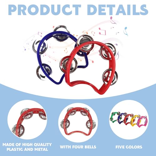 Hyuetrsa 30 Pack Tambourine with 4 Bells Handheld Tambourines，Plastic Tamborines Musical Instrumen ，Mini Percussion Tambourines for Noise Makers and All Groups for Holiday Party Education （5Colors） - Thumbnail 3