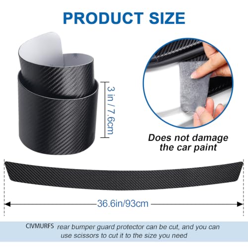 Image of Rear Bumper Protector for SUV /Truck, 36.6 inchx3 inch Universal Matte Black Guard - Carbon Fiber Textured Anti-Scratch, High-Adhesion Easy Install Trunk Lip Cover