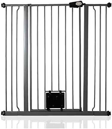 Bettacare Gate with Lockable Cat Flap Pressure Fitted Gate 75cm - 148.7cm Stair and Pet Gate (75cm - 84cm, White)