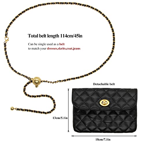 Handtasche Damen Klein Umhängetasche Schultertasche Leder Crossbody mit Verstellbarem Gürtel Kette Gesteppt Mädchen Reisen Schwarz