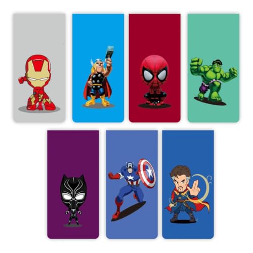 Image of Zesta Magnetic Bookmark Set of 7 | Aesthetic Book Mark for Reading | Cute Anime Bookmarks for Kids, Students | Book Accessories for Novels, Gifts for Readers(Superhero Magnetic Bookmark, 15X4 Cms)