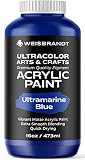 WEISBRANDT Ultra Color Arts & Crafts Acrylic Paint in Assorted Colors, Ultramarine Blue, 16 oz. Bottle, Premium Quality Pigment, Non Fading and Non Toxic,Single Color Paint for Artists, Hobby Painters
