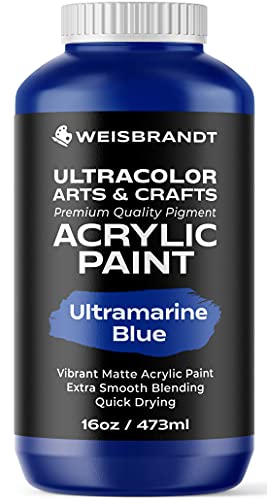 WEISBRANDT Ultra Color Arts & Crafts Acrylic Paint in Assorted Colors - Ultramarine Blue, 16 oz. Bottle, Premium Quality Pigment, Non Fading and Non Toxic, Single Color Paint for Artists & Hobby Painters