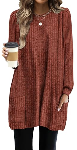 Image of OFEEFAN Long Sleeve Shirts for Women Long Sweaters with Pockets Tunic Tops Loose Fit