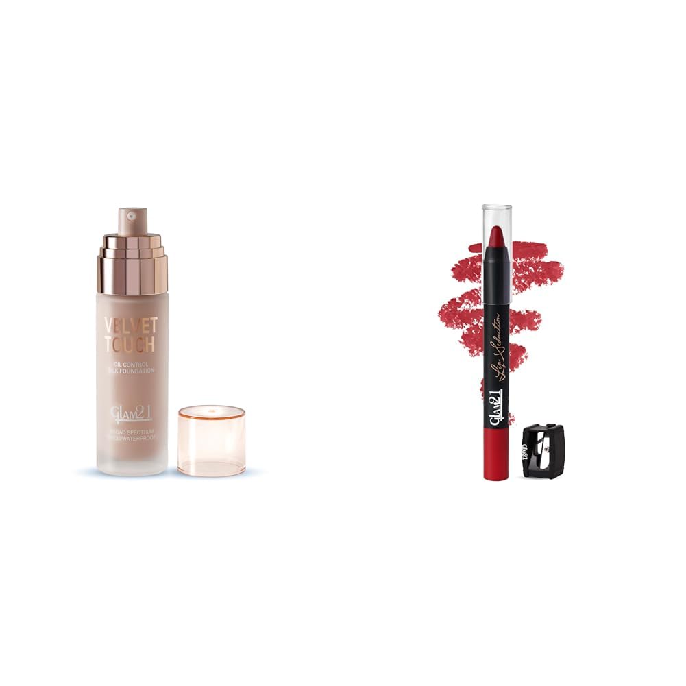 Glam 21Velvet Touch Oil Control Silk Foundation|Natural-50gmLip Seduction Non- Transfer Crayon Lipstick| Lightweight & Lon... - Review, Price and Buying Guide