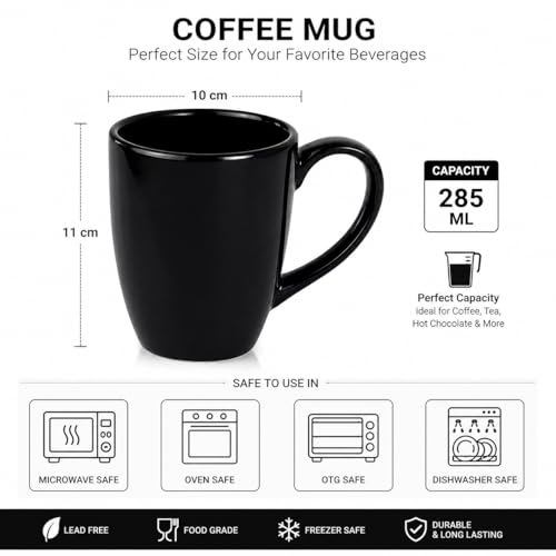 Image of Glossy Black Porcelain 285 ml Coffee /Tea Mug 1- Piece for Hot, Cold Coffee, Milk, Tea, (Black)