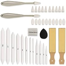 HIFORNY 38 PCS Sketch Drawing Tools - Blending Stumps and Tortillions Set Blending Tools with Art Sketch Wipe Scrapers,Rub Sponge,Kneaded Eraser and Sandpaper Sharpeners
