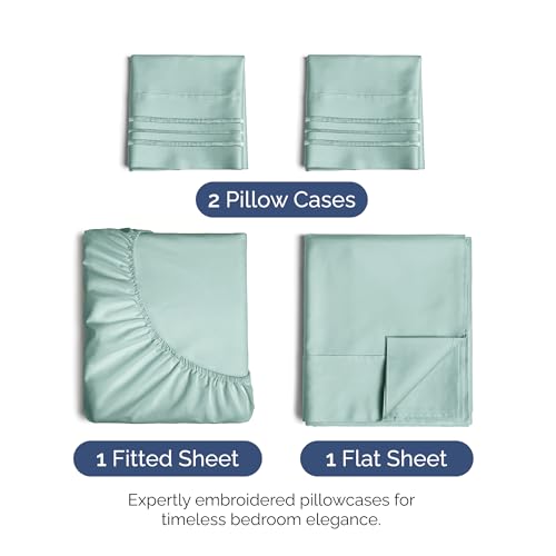 Image of Cal King Size 4 Piece Sheet Set - Ultra Soft & Cooling Sheets - Light Teal