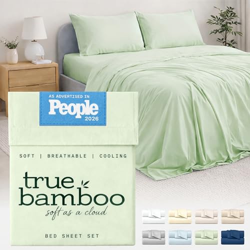 Image of TRUE BAMBOO Sheets Set King Size - Silky Soft Luxe 4 Piece Bed Sheets with Breathable & Moisture-Wicking Fabric - 16 inch Deep Pocket with Corner Straps