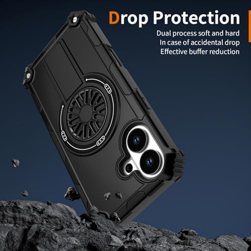 Image of Hupshy iPhone 16 Back Cover with Camera Protection Rings, Kickstand-Matte /Anti, Non-Slip, Camera Glass Protection,Transparent Shockproof Cover for iPhone 16 (Black 4)