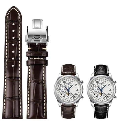 Bracelet montre cuir 21mm marron boucle papillon compatible Longines Master L2.673