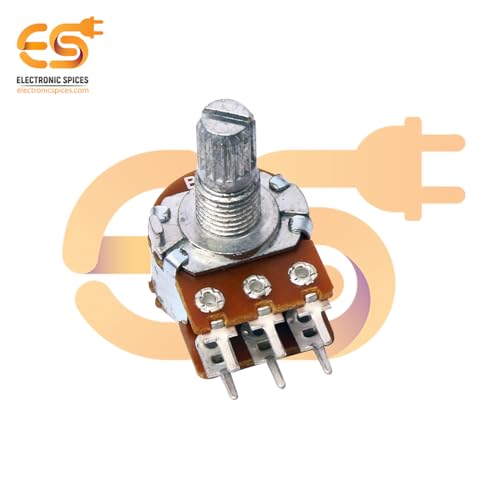 Image of Electronic Spices 100k 6 Pin Round Shaft Dual Gang Rotary Potentiometer (A100,B100) Volume Pot 100K with Knob for Multiple Applications (Pack of 4)