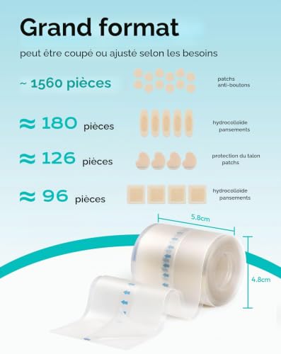 Rouleau hydrocolloïde de 5 x 300 cm, patch pour boutons, auto-adhésif, avec bandes de positionnement, imperméable et respirant – vue 3
