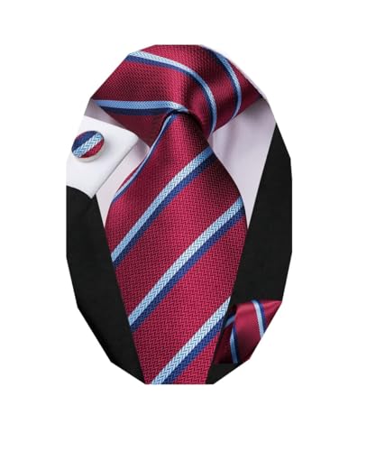 Image of Dubulle Mens Paisley Striped Tie Woven Necktie for Men and Handkerchief Cufflinks Set Wedding Formal Business