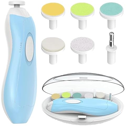 ANKYLE Baby Nail Electric Trimmer, Trim Polish Grooming Kit with 6 Grinding Head and LED Light, Safe Nail Clippers Nail File Kit for New Born Infant Toddler or Adults Toes and Fingernails (Blue) Cover