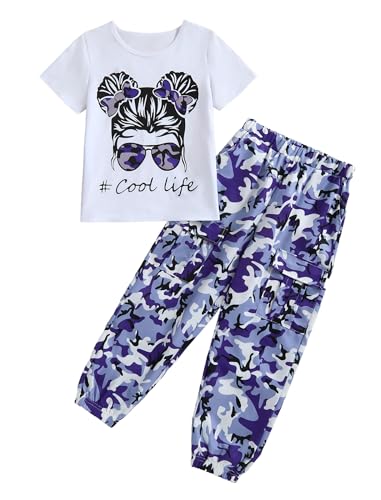 Image of Girl Clothes Cute Cool Girl Tops Splicing Pants 2 Piece Girls Summer Outfits 6-14 Years