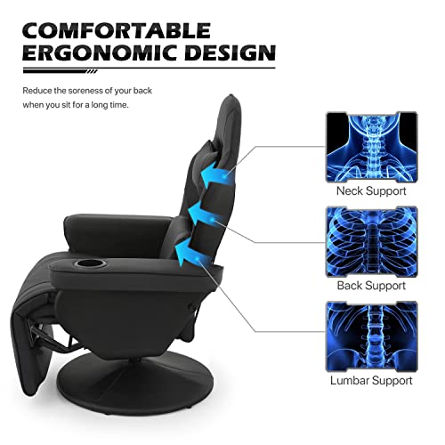 Monibloom Video Game Chair Single Living Room Sofa Pu Leather Gaming Recliner Chair With Footrest, Adjustable Lumbar Support & Headrest Theater Chair With Iron Round Base For Home Bedroom, Black #TOP3