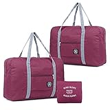 2 Pack Foldable Travel Duffel Bag, Lightweight Carry On Luggage Bag for Women and Men, Waterproof Multipurpose Sport Duffle for Sports, Gym, Vacation (wine red)