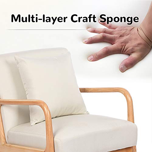 JOYBASE Lounge Arm Chair, Mid Century Modern Accent Chair, Wood Frame Armchair for Living Room, Bedroom (Beige)