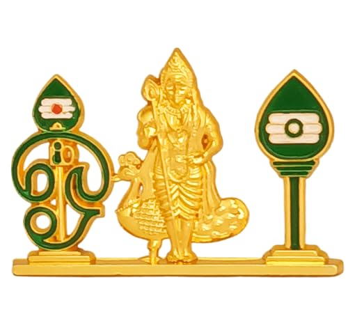 Lord Murugan Idol for Car Dashboard Gold-Plated Metal Vel with Om...