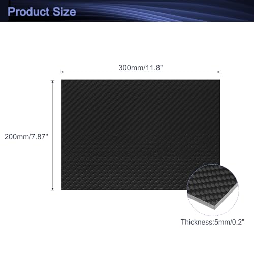 QUARKZMAN 2 Stück 3K Carbon Fiber Plate Panel Sheets, 300 x 200 x 5mm Carbon Fiber Board Plate Flexible für RC Flugzeug, Modellauto, Auto Teile (Twill Bright)