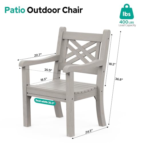 Image of Psilvam Outdoor Patio Dining Chair, Poly Lumber Cross Back Arm Chair, Gray
