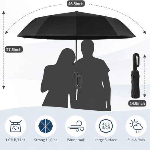 Image of Umbrella, UV Big Size Umbrella for Sun Protection Rain Windproof Strong Large 3 Fold For Men Women Kids Boys Girls Perfect & Stylish Windproof & Compact
