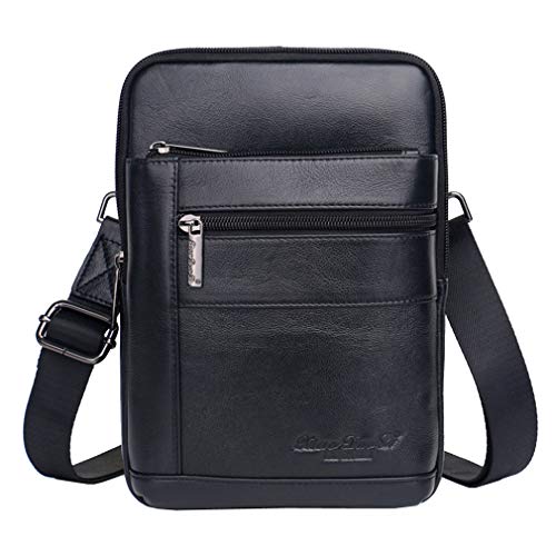 Hebetag Leather Messenger Bag Sling Crossbody Pack for Men Women Outdoor Travel Business Hiking Phone Holder Wallet Shoulder Chest Pouch Casual Daypack Black