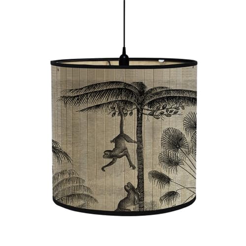 Morbuy Bamboo Lampshade for Table Lamps, Vintage Style Decorative Drum Lampshade, 30x30cm, Monkey