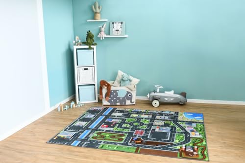 SkippiDoo Dywan do zabawy dla dzieci w drodze i do samochodu (200 x 160 cm) – zmywalny, antypoślizgowy i certyfikat Ökotex – dywan dla chłopców i dziewczynek – dywan dziecięcy, dywan samochodowy