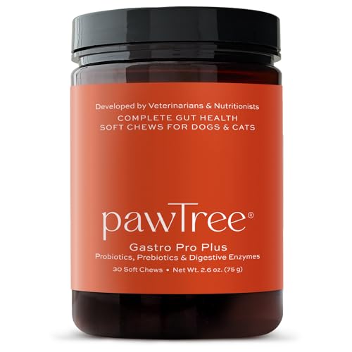 pawTree Gastro Pro Plus® for Dogs and Cats - Probiotics, Prebiotics and Digestive Enzymes - for Sensitive Stomach, Digestive Issues, Loose Stool, and Bad Gas (30 ct)