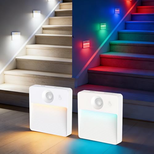 Image of ELEPHANTBOAT 2PCS RGB Motion Sensor LED Light, 16-Color Magnetic Wireless Rechargeable 3 Sensor Modes&Adjustable Brightness, Sensor Light for Home Indoor, Hallway, Staircase & Closet