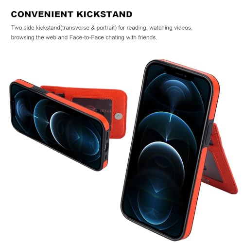 KIHUWEY Compatible with iPhone 12 Compatible with iPhone 12 Pro Case Wallet with Credit Card Holder, Premium Leather Magnetic Clasp Kickstand Heavy Duty Protective Cover 6.1 inch(Orange) by KIHUWEY - Used condition - Image 5