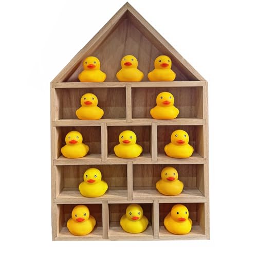 TANG SONG 1 PC 11-Slot Wooden House-Shaped Mini Figures Cubby Box Display Shelf Organizer Storage Box (Light Brown)