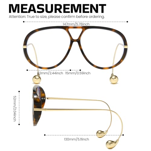 Image of SODQW Oversized Aviator Blue Light Blocking Glasses Women with Earring Trendy Large Big Double Bridge Designer Eyewear