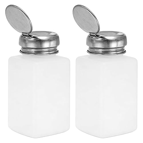 Broluka White 2Pcs Acetone Pump Dispenser Bottle, 200Ml Push Down Alcohol Solvent Dispenser With Stainless Steel Lid For Lab, Nail Salon, And Industrial Cleaning