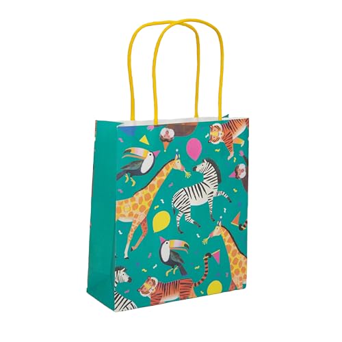 Talking Tables Paper Loot Bags Jungle Theme Supplies Safari Zoo Party Fill with Birthday Cake and Treats, Green and Yellow, Medium