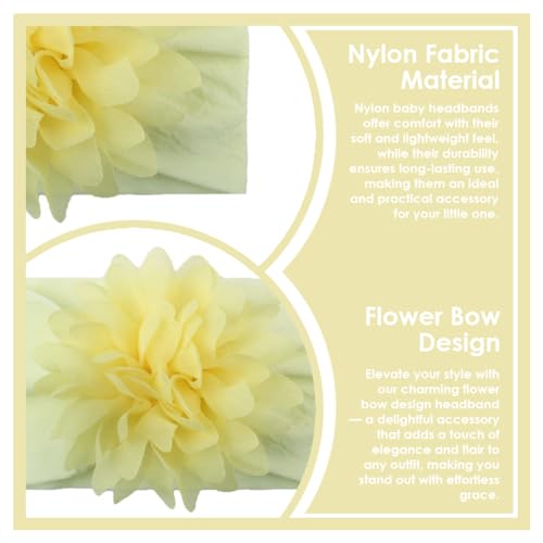 Image of SYGA Baby Headbands Nylon Flower Soft Stretchable Hairband for Newborn Infant Toddler Kids For 0-3 Year -Beige Yellow
