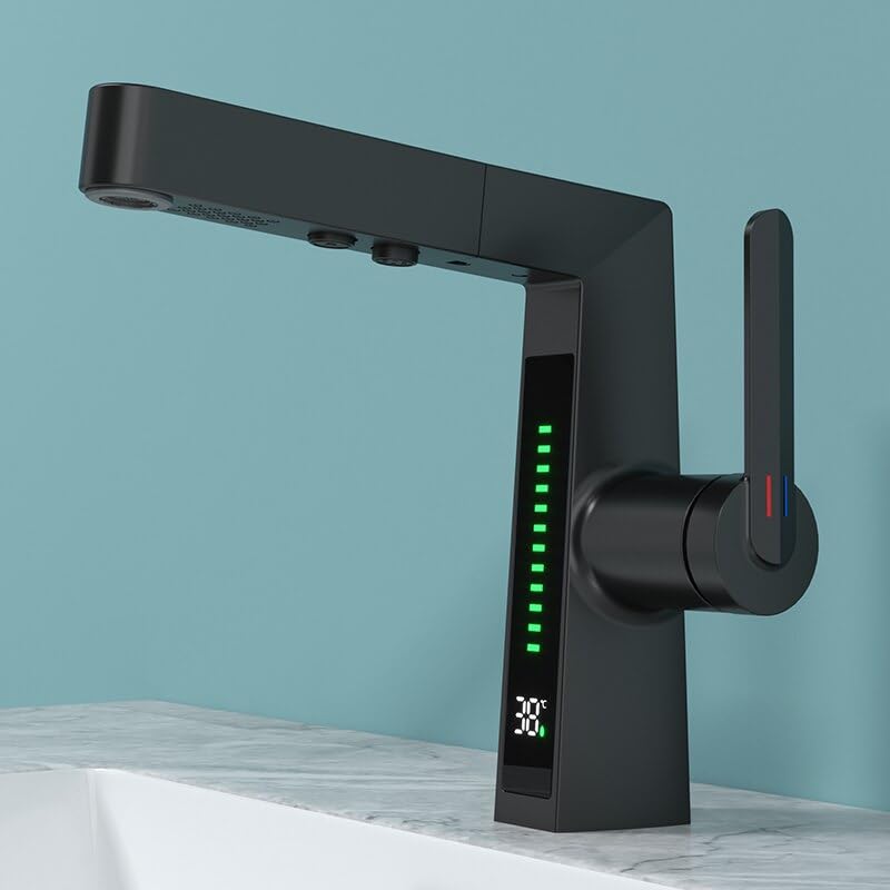 Robinet de lavabo anti brûlure avec écran de température et douchette amovible