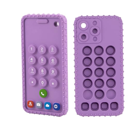 Image of Mobile Phone Shape Teething Toys，Silicone Baby Teether Toys with Pacifier Clip for Babies 0-3 Months 3-6 Months,Baby Chew Toys Sensory Toys for Babies 6-18 Months Pack 1 (SJ-Purple)