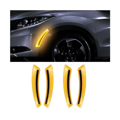 Bittwee 4PCS Car Wheel Eyebrow Reflective Stickers, Waterproof Anti-Scratch Auto Bumper Fender Safety Reflector Guard Strips Trim Side Marker, Vehicle Exterior Accessories, Universal Fit（Yellow）