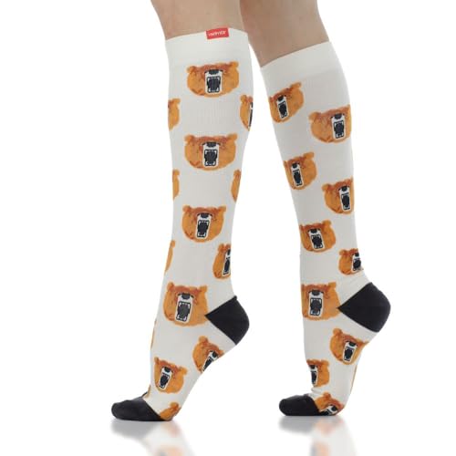 Image of VIM & VIGR Cotton 20-30 mmHg Graduated Compression Socks (Cream & Chestnut Roar, Large /X-Large Wide Calf (6))